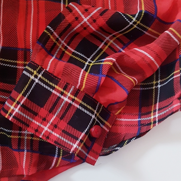 MINE Red Plaid Front Button Collared Chiffon Shirt - Picture 5 of 11